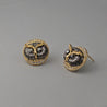 RICH OWL FACE STUDS EARRING_(GD)