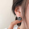 RICH OWL FACE STUDS EARRING_(SL)